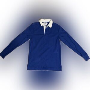 Goodfellow & Co. Contrast Collar Long Sleeve Polo Shirt - Royal Navy Blue